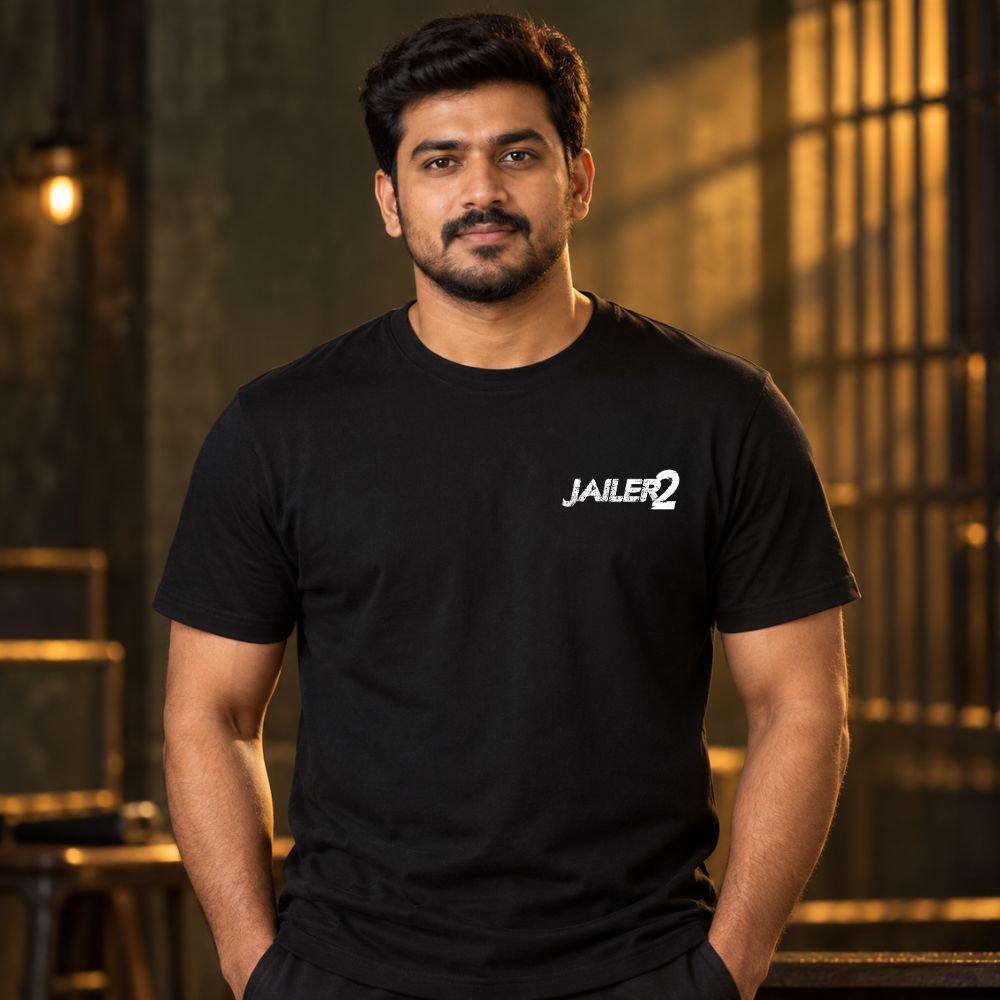 ailer 2 Black T-Shirt for Men – Tiger & Muthuvel Pandian Back Print | Jopokart