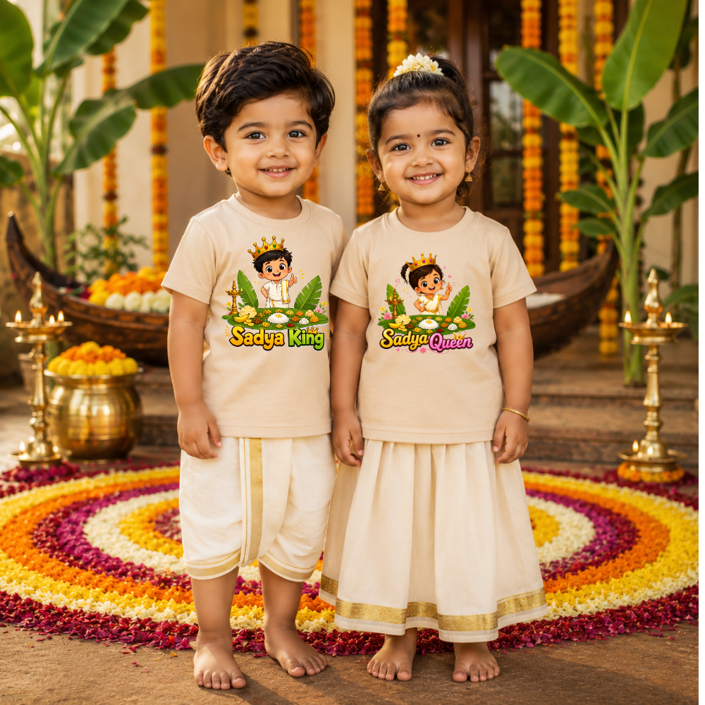 Happy Onam Sibling T-Shirt Combo | Matching Brother Sister Kerala Festival Outfit