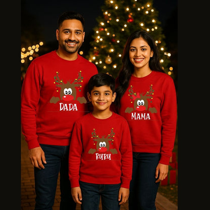 Reindeer Family Matching Christmas Sweatshirts – Cute “Mama Dada Baby” Set