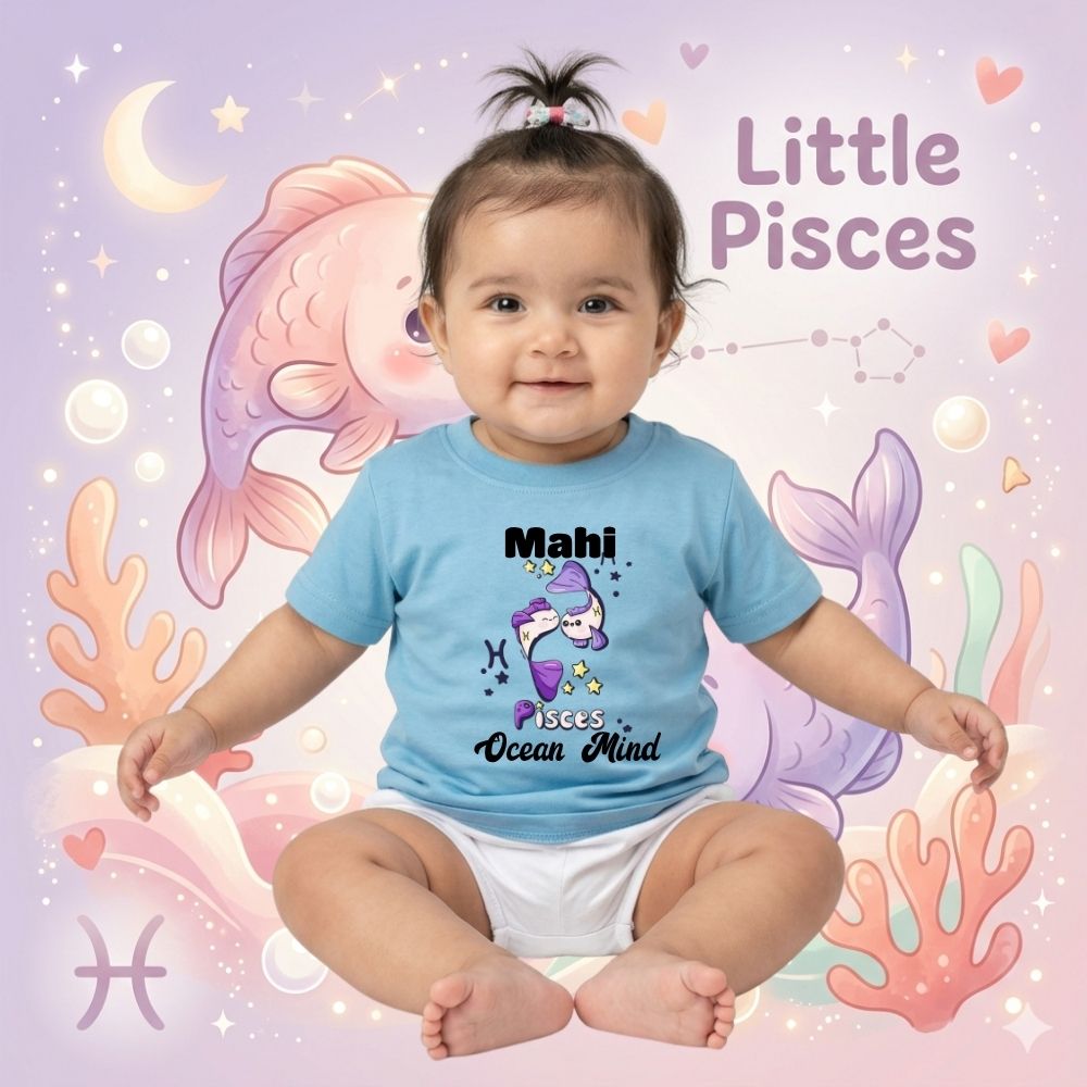 Personalized Pisces Kids T-Shirt | Ocean Mind Custom Name Zodiac Tee