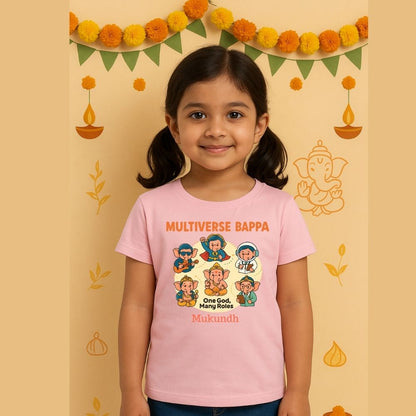 Vinayagar Chathurthi Pastelpink t-shirt with cartoon Multiverse Bappa characters 