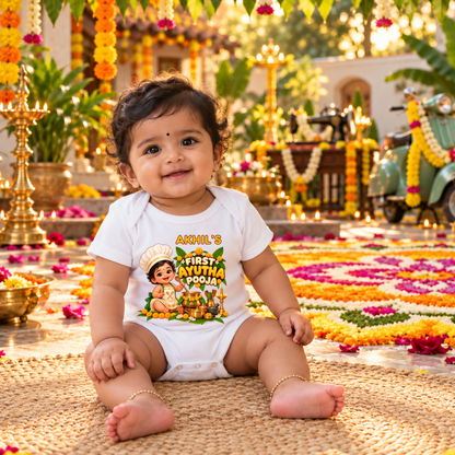 Personalised First Ayudha Pooja Baby Romper – Cute Chef Design