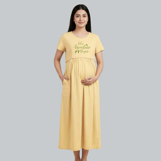 Feeding Friendly Maternity T-Shirt Dress | Soft Lounge Wear Nursing Dress for Pregnancy & Postpartum