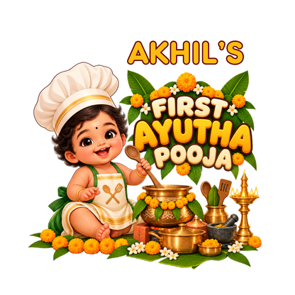 Personalised First Ayudha Pooja Baby Romper – Cute Chef Design
