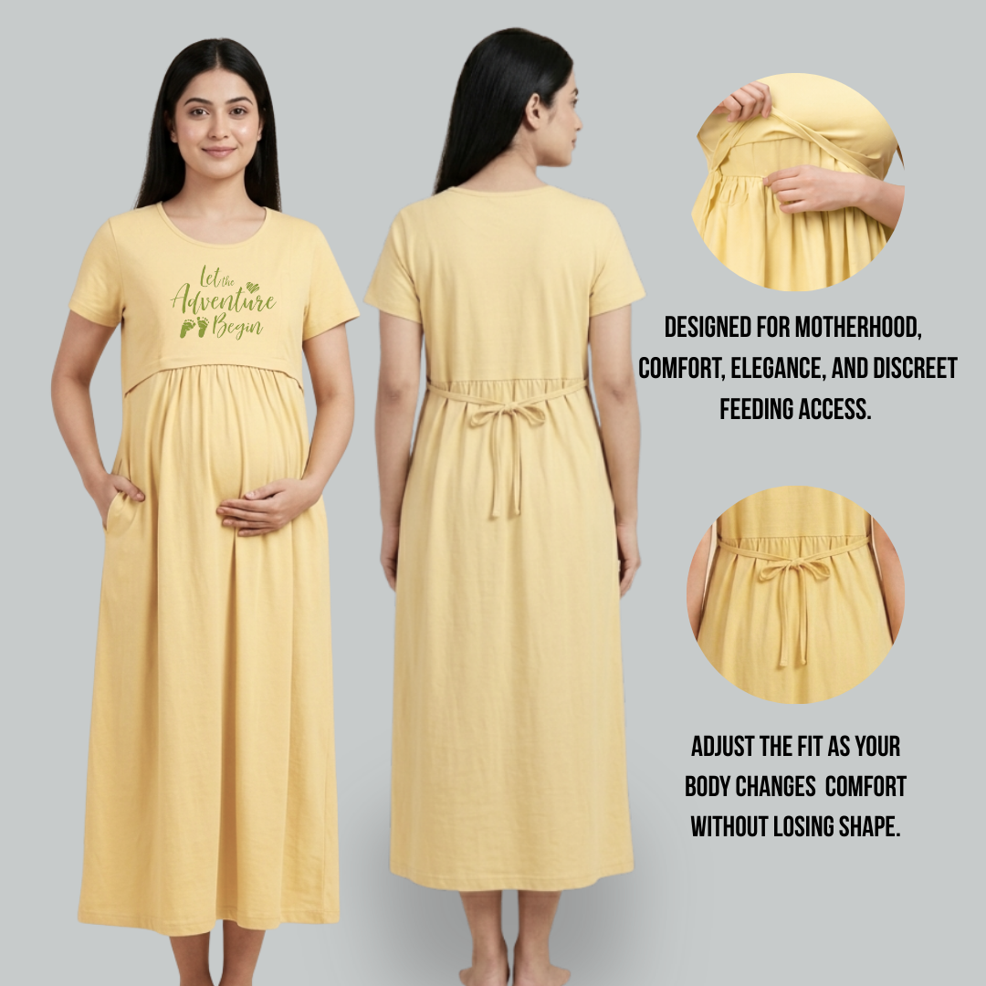 Feeding Friendly Maternity T-Shirt Dress | Soft Lounge Wear Nursing Dress for Pregnancy & Postpartum