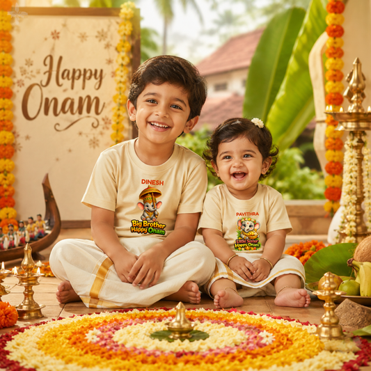 Onam Sibling T-Shirt Combo | Premium Cotton Matching Kids T-Shirts