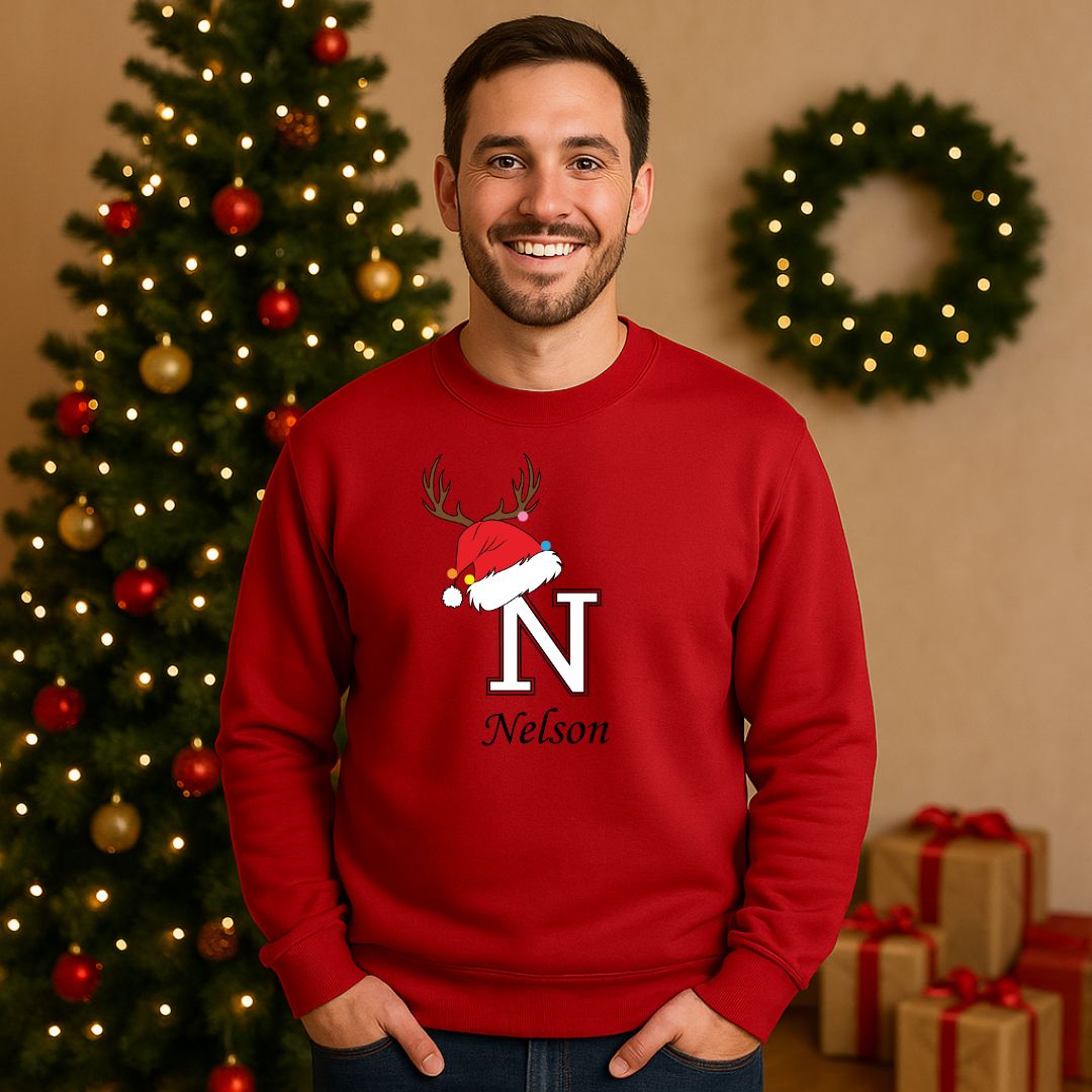 Personalized Christmas Reindeer Initial Sweatshirt for Men & Women
