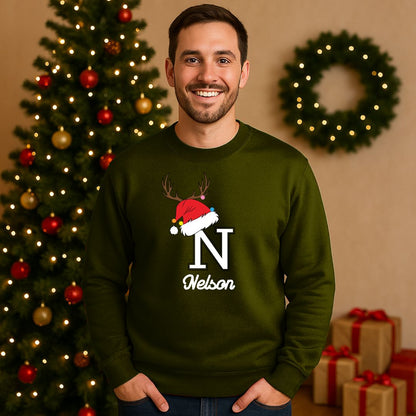 Personalized Christmas Reindeer Initial Sweatshirt for Men & Women