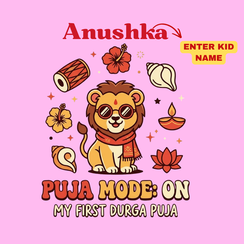 Personalized Puja Mode On Baby Romper | My First Durga Puja Pink Onesie