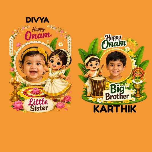Personalized Onam Sibling T-Shirt Combo | Custom Name Matching Tee