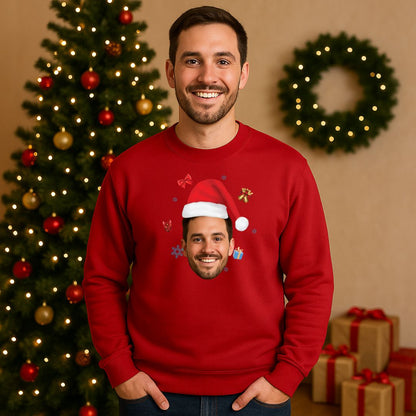 Customized Christmas Sweatshirt with Your Face – Santa Hat Style