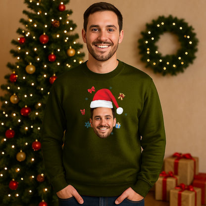 Customized Christmas Sweatshirt with Your Face – Santa Hat Style