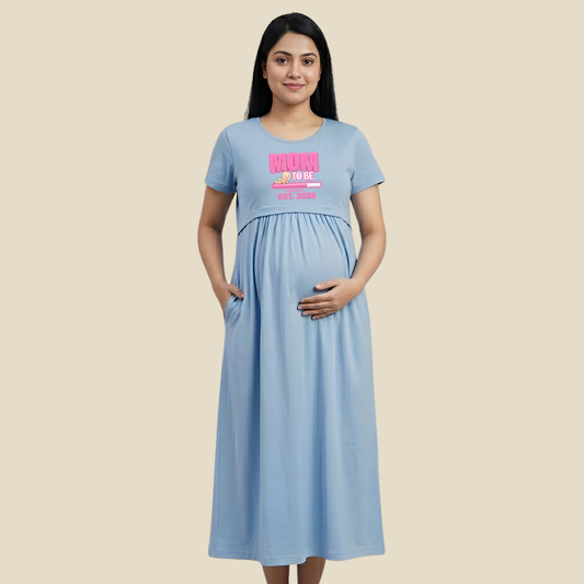 Maternity & Nursing Dress in Cotton | Feeding Nighty with Adjustable Back Tie | Pregnancy & Postpartum Wear | Custom Print Option