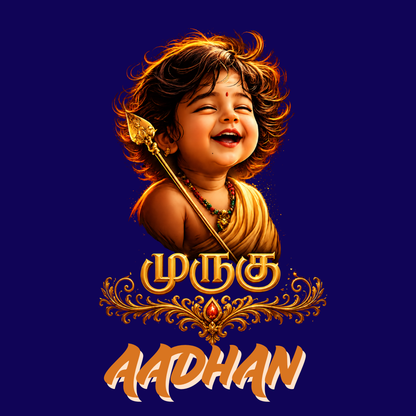 Murugu Personalized Kids T-Shirt | Custom Name Little Murugan Cotton T-Shirt for Boys | Tamil Devotional Kids Tee
