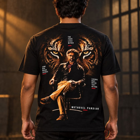 ailer 2 Black T-Shirt for Men – Tiger & Muthuvel Pandian Back Print | Jopokart