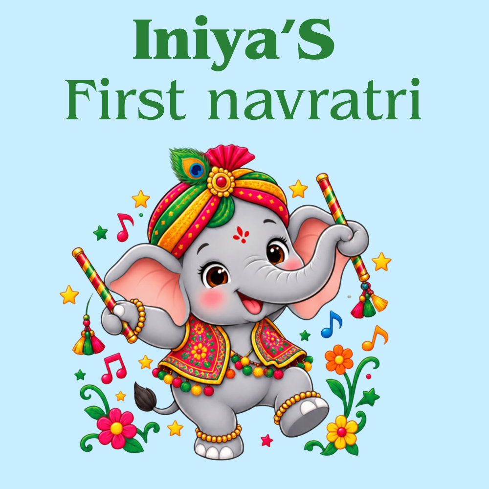 Personalized Baby’s First Navratri Romper | Pastel Blue Elephant Design