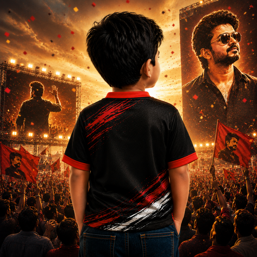 Thalapathy Forever Kids Fan Jersey | Premium Black & Red Half Sleeve T-Shirt for Boys