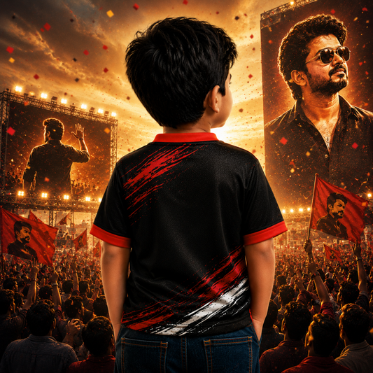 Thalapathy Forever Kids Fan Jersey | Premium Black & Red Half Sleeve T-Shirt for Boys