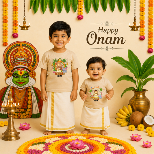 Happy Onam Sibling Kids Matching T-Shirt Combo | Kerala Festival Wear