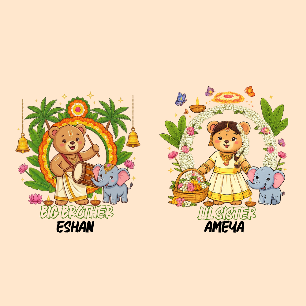 Happy Onam Sibling Kids Matching T-Shirt Combo | Kerala Festival Wear