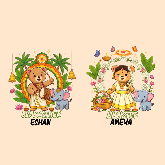 Happy Onam Sibling Kids Matching T-Shirt Combo | Kerala Festival Wear