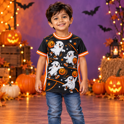 Kids Halloween Basketball Jersey – Ghost & Pumpkin Print