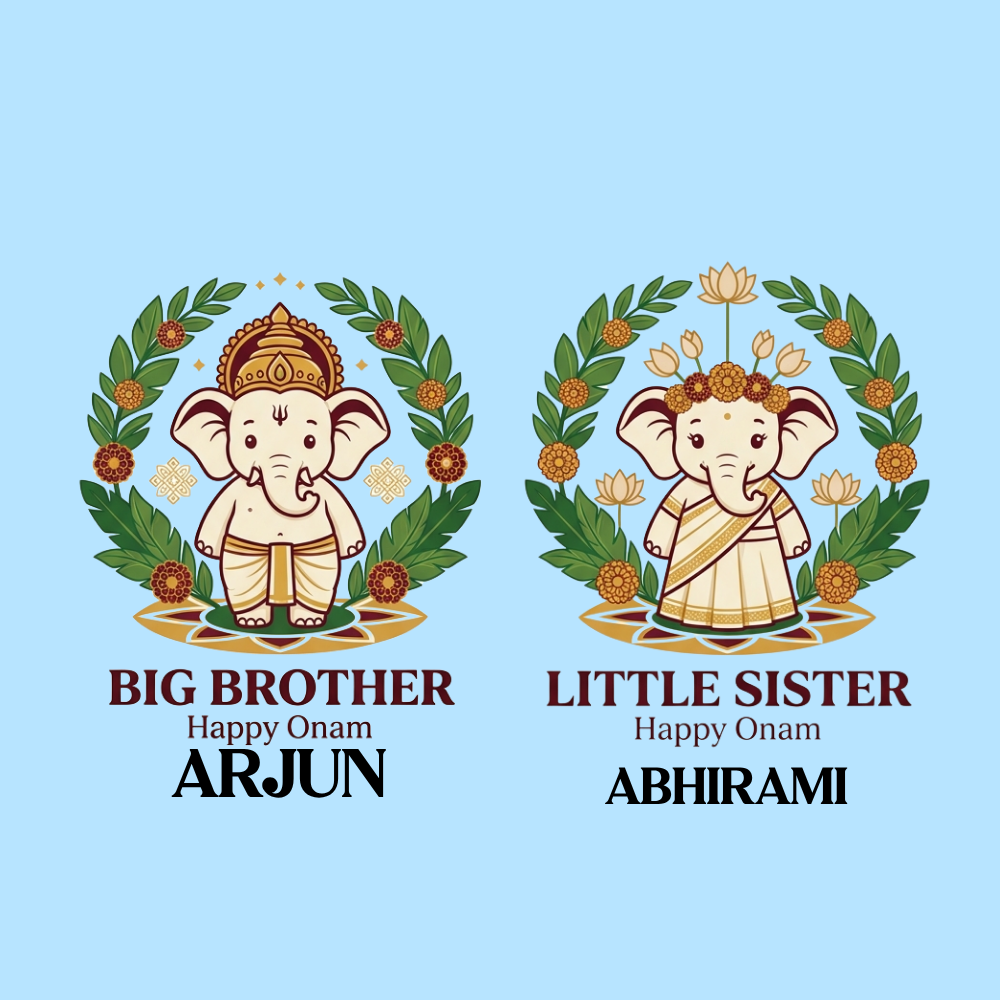 Personalized Happy Onam Sibling T-Shirt Combo | Premium Cotton Kids Wear
