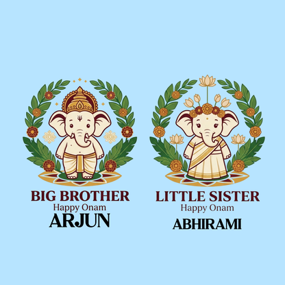 Personalized Happy Onam Sibling T-Shirt Combo | Premium Cotton Kids Wear