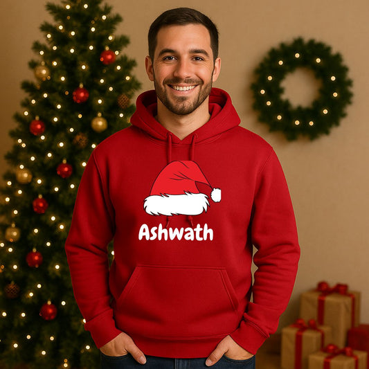 Unisex Personalized Holiday Hoodie with Santa Hat Design