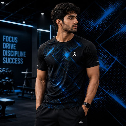 Men's Black & Blue Active Wear Performance T-Shirt – Quick Dry Sports Tee