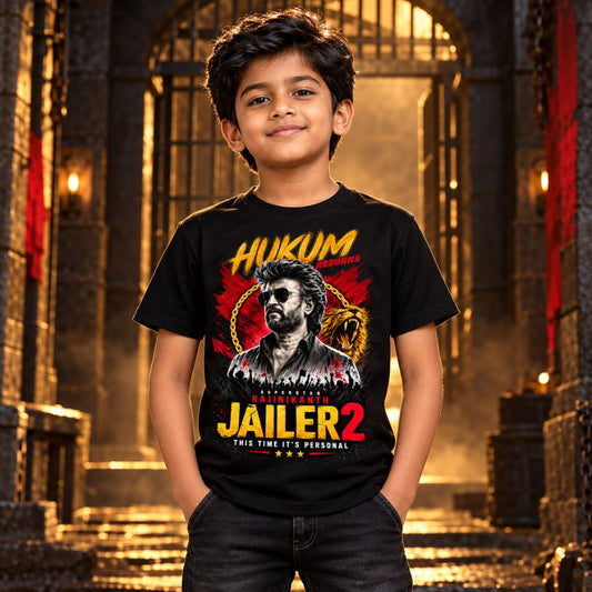 Jailer 2 Hukum Returns Black T-Shirt for Boys – Superstar Fan Graphic | Jopokart