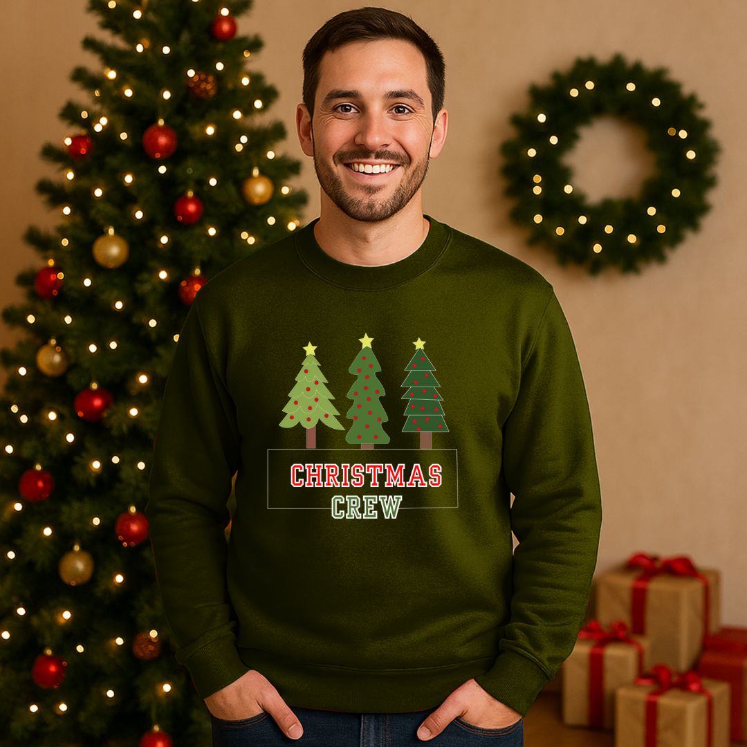 Unisex Holiday Christmas Crew Sweatshirt with Christmas Trees
