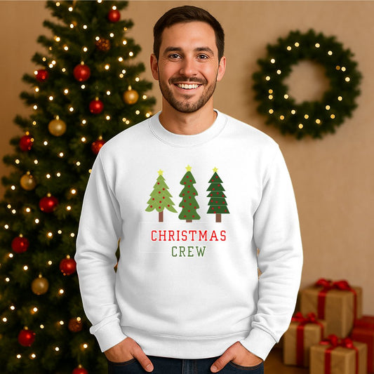 Unisex Holiday Christmas Crew Sweatshirt with Christmas Trees