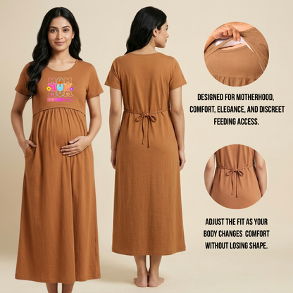 Cotton Maternity Feeding Night Tshirt Dress for Women