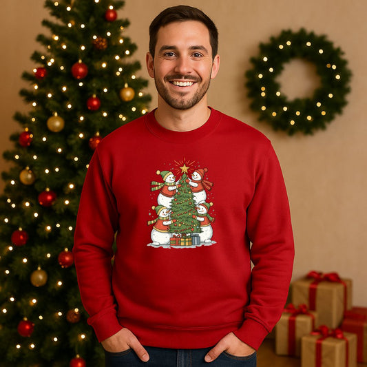 Christmas Sweatshirt with Snowman & Tree Design for Men & Women