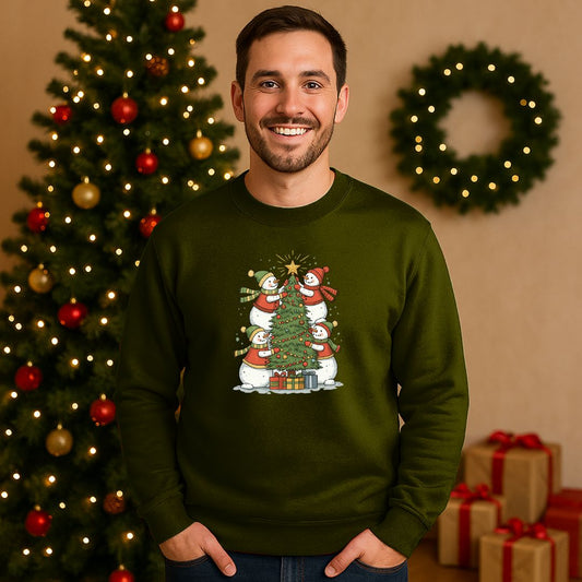 Christmas Sweatshirt with Snowman & Tree Design for Men & Women