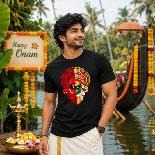 Kathakali Theyyam Fusion Onam T-Shirt for – Kerala Traditional Art Graphic Tee