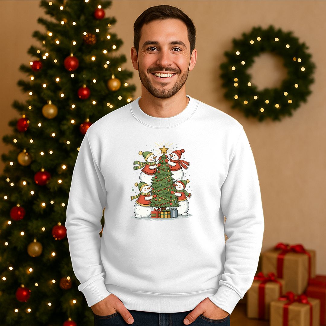 Christmas Sweatshirt with Snowman & Tree Design for Men & Women