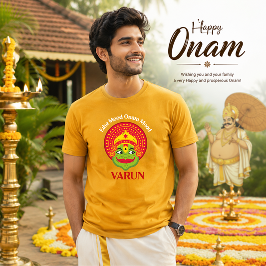 Personalized Onam Mood T-Shirt  – Custom Name Kathakali Kerala Festival Tee