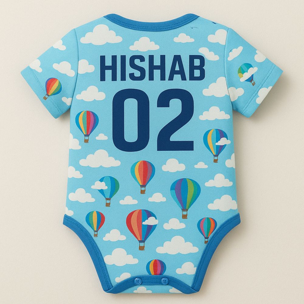Personalized Baby Romper Jersey | Custom Name & Number Hot Air Balloon Bodysuit