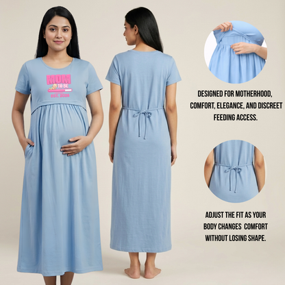 Maternity & Nursing Dress in Cotton | Feeding Nighty with Adjustable Back Tie | Pregnancy & Postpartum Wear | Custom Print Option