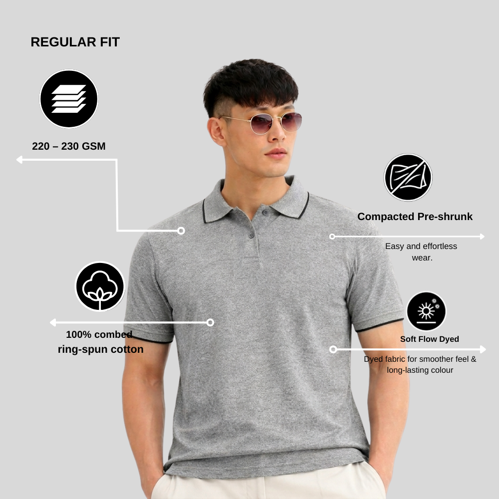 Men’s Grey Basic Polo T-Shirt – Cotton Collar Tee | Regular Fit