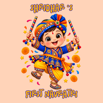 Personalized Baby’s First Navratri Romper | Peach Dandiya Baby Design