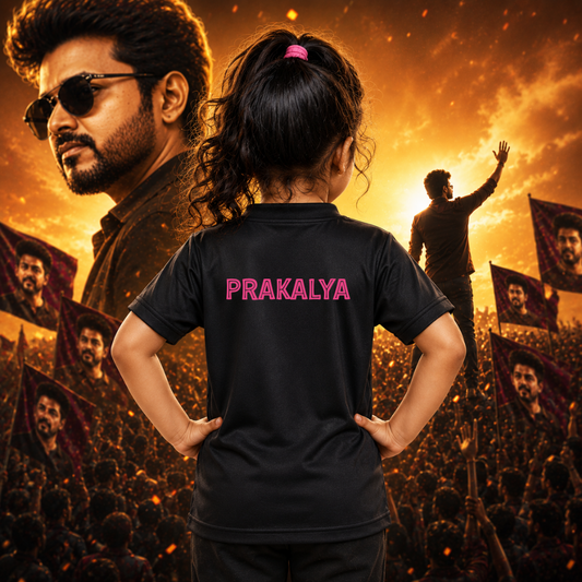 Thalapathy Forever Girls Fan Jersey | Premium Black & Pink Half Sleeve T-Shirt for Kids