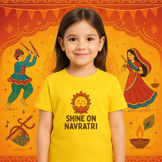 Kids' Navratri T-Shirt "Shine on Navratri" Design Outfit for Boys & Girls