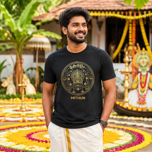Personalized Kerala Kathakali Mandala Onam T-Shirt  – Custom Name Kerala Traditional Tee