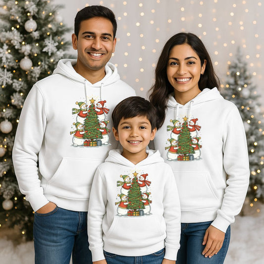 Snowman Stack Christmas Tree Matching Family Hoodies