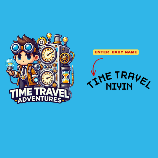 Time Travel Adventures Kids Co-Ord Set | Custom Name Cotton T-Shirt & Shorts for Boys & Girls
