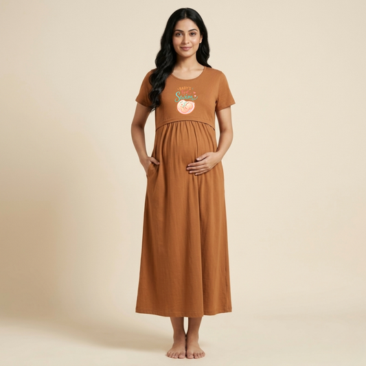 Maternity & Nursing Dress in Cotton | Feeding Nighty with Adjustable Back Tie | Pregnancy & Postpartum Wear | Custom Print Option