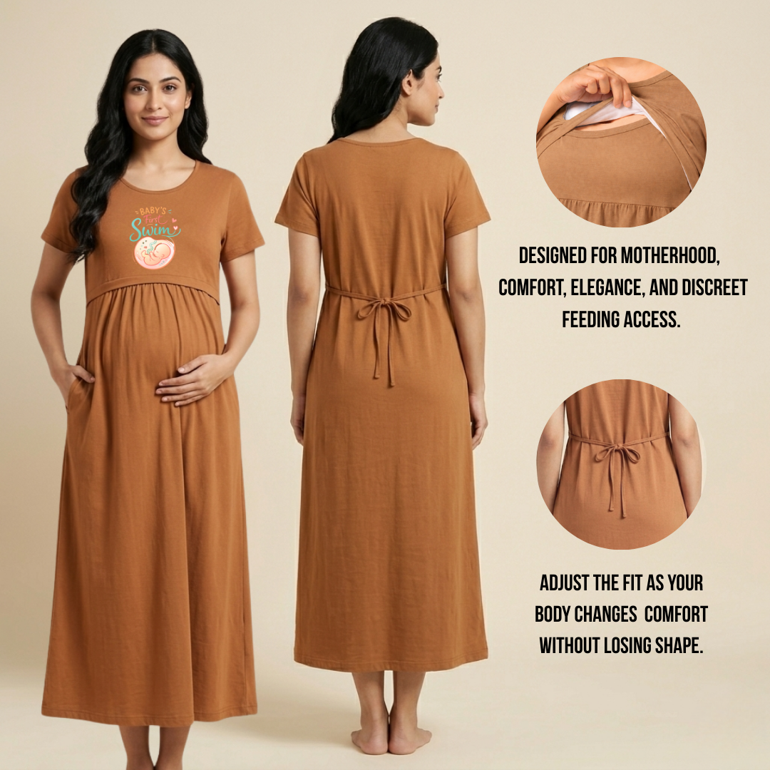Soft Cotton Nursing Dress with Pocket for Everyday Use